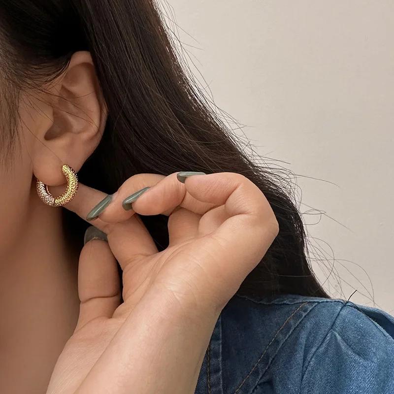 Real Sterling Silver Minimalist Two Colors Round Hoop Earrings for Women Geometric Fine Trendy Accessories