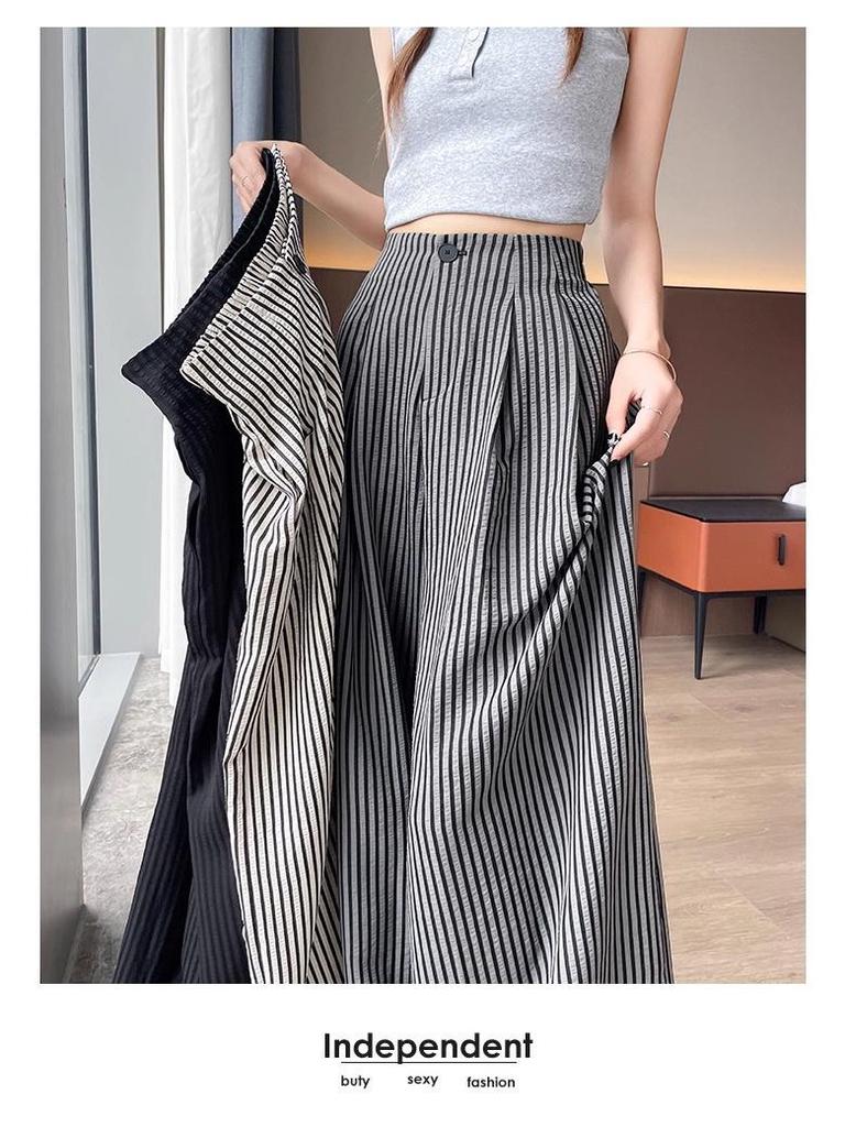2026 Spring/Autumn Women's High-Waisted Slimming Striped Wide-Leg Floor-Length Pants