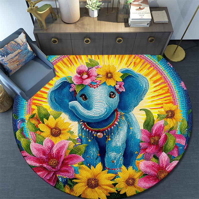 Elephant Round Area Rug,Carpet Rug for Living Room Bedroom Sofa Playroom Decor,Non-slip Floor Mat