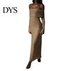 Bodycon Paillettenkleid Damen Abend Bateau-Ausschnitt Schulterfrei Lange Ärmel Schimmerndes Formelles Kleid Bronzefarben Trägerlos Abiball Cocktailparty Maxi
