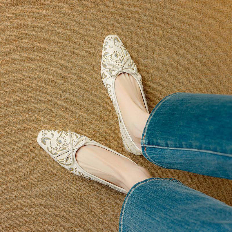 

Fashion 2025 New Spring Women Flats Genuine Leather Shoes for Women Fashion Shallow Butterfly-knot Square Toe Women Ladies Shoes 34 белый