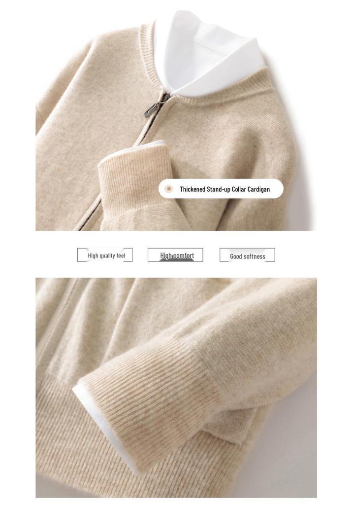 2024 Men's Thick Wool Sweater Coat: Casual Round Neck Zip-Up Cardigan Baseball Jacket