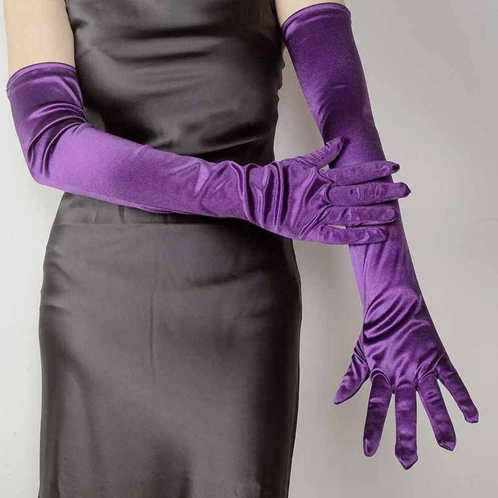 Neue Damen Elegante Lange Satinhandschuhe 55CM Elastisch Foto Partyhandschuhe Vintage Süßigkeitenfarbe Brautkleid Fäustlinge Damen