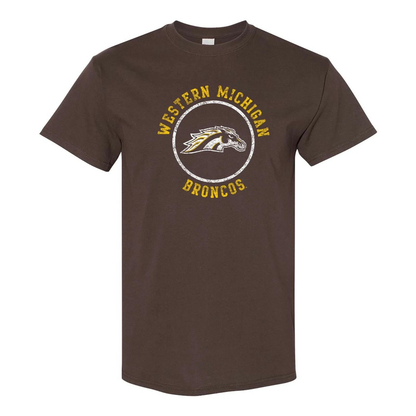 Western Michigan Broncos Distressed Circle Logo Licensed T-Shirt - Dk Chocolate S