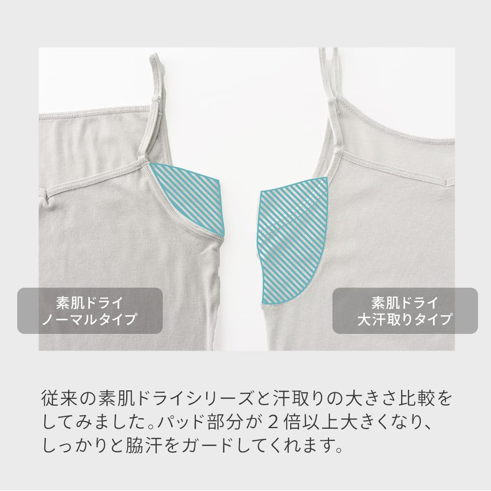 Shirasagi Knit Dry Camisole with Heavy Sweat Absorbent Underarm Sweat Plus Cotton Blend Pads, Innerwear, Sizes, Women's Underwear, M9470P-E (L, Beige,