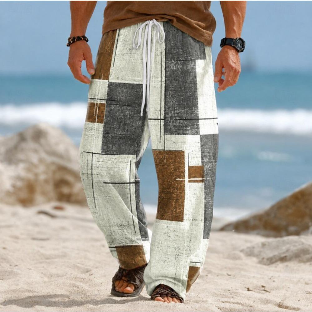 Men's 3D Geometric Pattern Printed Baggy Casual Trousers,  Elastic Drawstring Waist with Pockets, for Spring Summer Home Outdoor Vacation