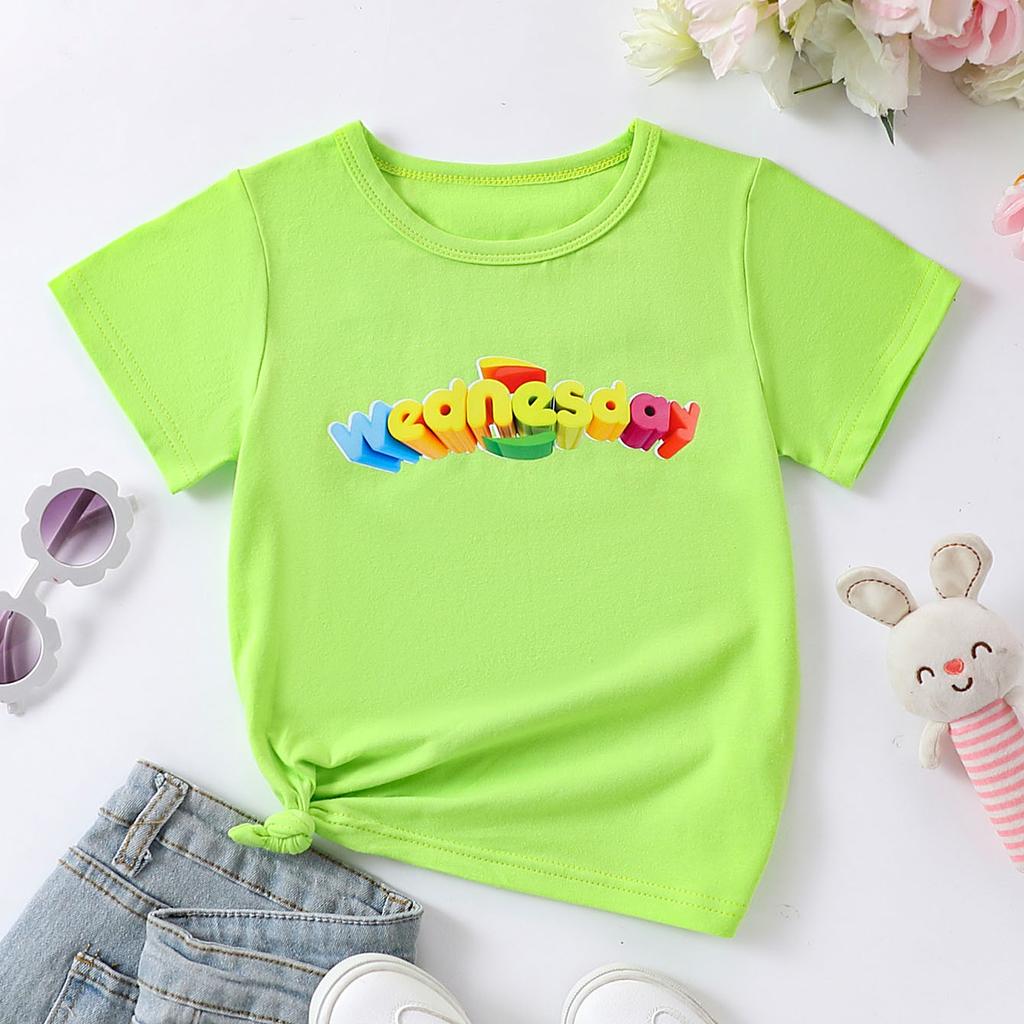1-10 Years Old Girls Days Of Week Cotton Tees Week Calendar Graphic Print Casual & Trendy T-shirts For Spring & Summer