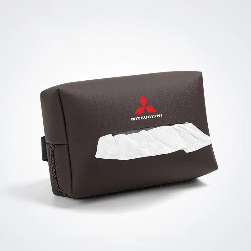 Leather Car Interior Tissue Box Holder Seat Back Storage Bag for Mitsubishi Outlander ASX Pajero Sport L200