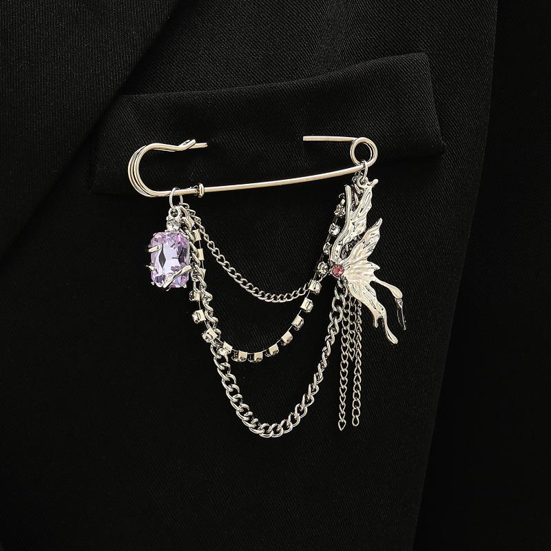Punk Tassel Brooch Love Butterfly Chain Paper Clip Multi Element Retro Pants Chain Cool Hip-Hop Gothic Brooches Accessories