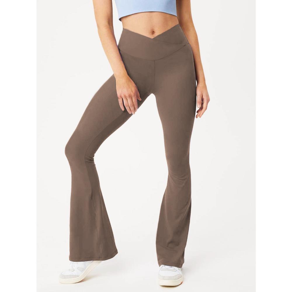New Cross-Waist Sensual Sheer Yoga Pants Slimming High-Waisted Butt-Lifting Workout Fitness Solid-Colour Flared Trousers