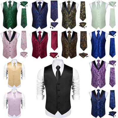 Men's Vest Formal Dress Suit Slim Tuxedo Waistcoat Vest Tie Hankie SET