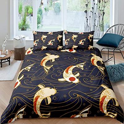 Goldfish Bedding Set for Girls Boys Children Ocean Wave Comforter Cover Decorative Japanese Style Sea Wave Surfing Duvet Cover