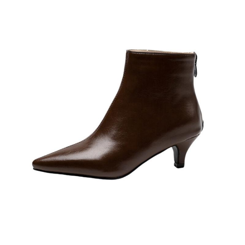 European and American New Low Boots Large Size Women's High Heels Pointed Rubber Soft Sole Zipper 2025 Women's Boots