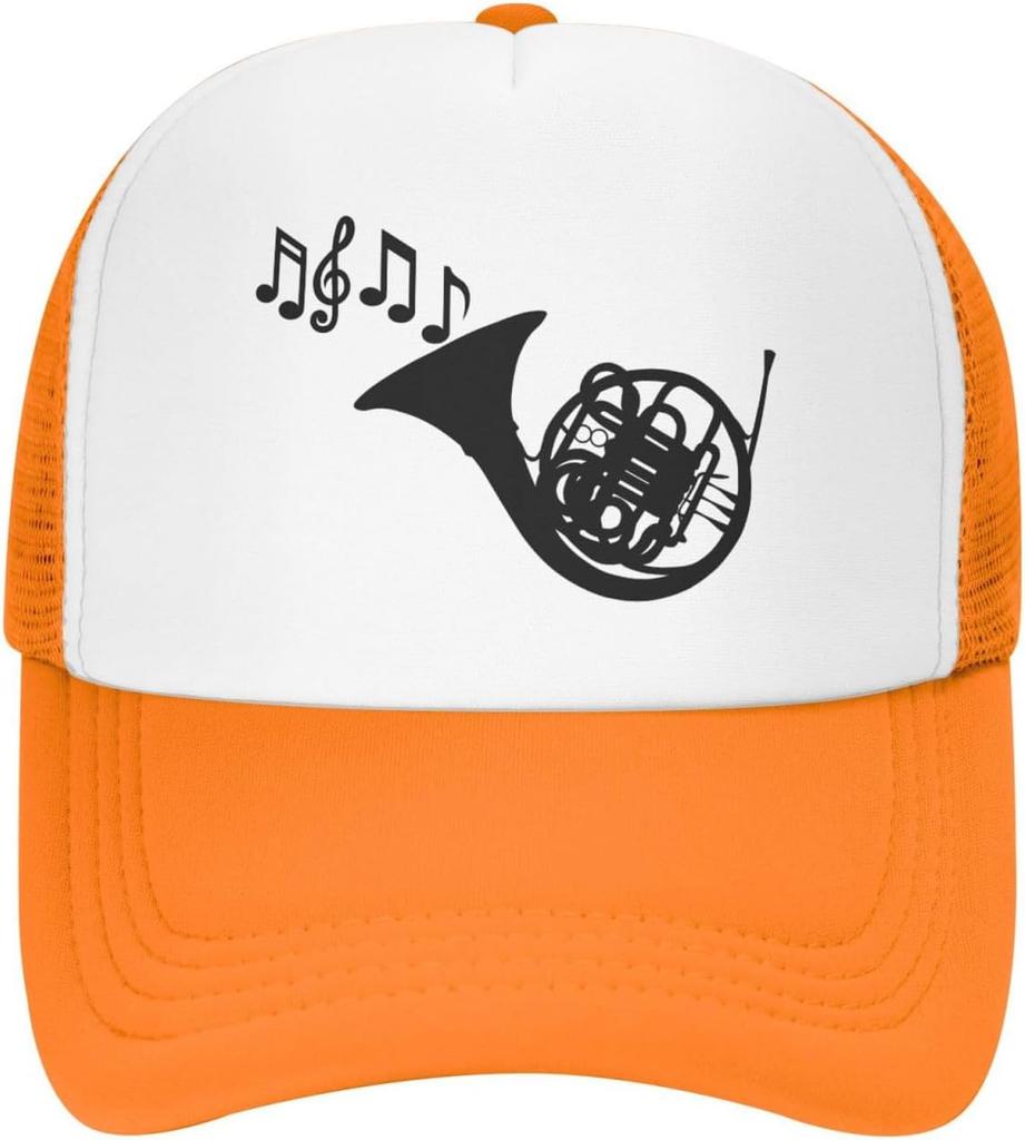 French Horn Music Notes Trucker Hat Adjustable Mesh Back Sun Protection Outdoor Cap