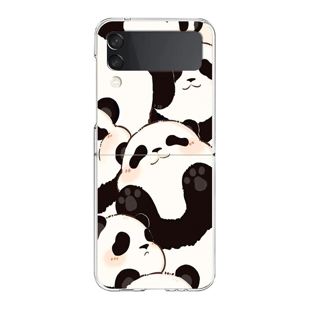 Phone Case For Samsung Galaxy Z Flip 3 4 5 Hard Folding Clear PC Bumper For Samsung Z Flip 6 Back Cover Cartoon panda