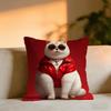 Cool And Domineering Cat Cushion Cover Cozy Velvet Throw PillowSoft Warm Cushion For Sofa  Bed