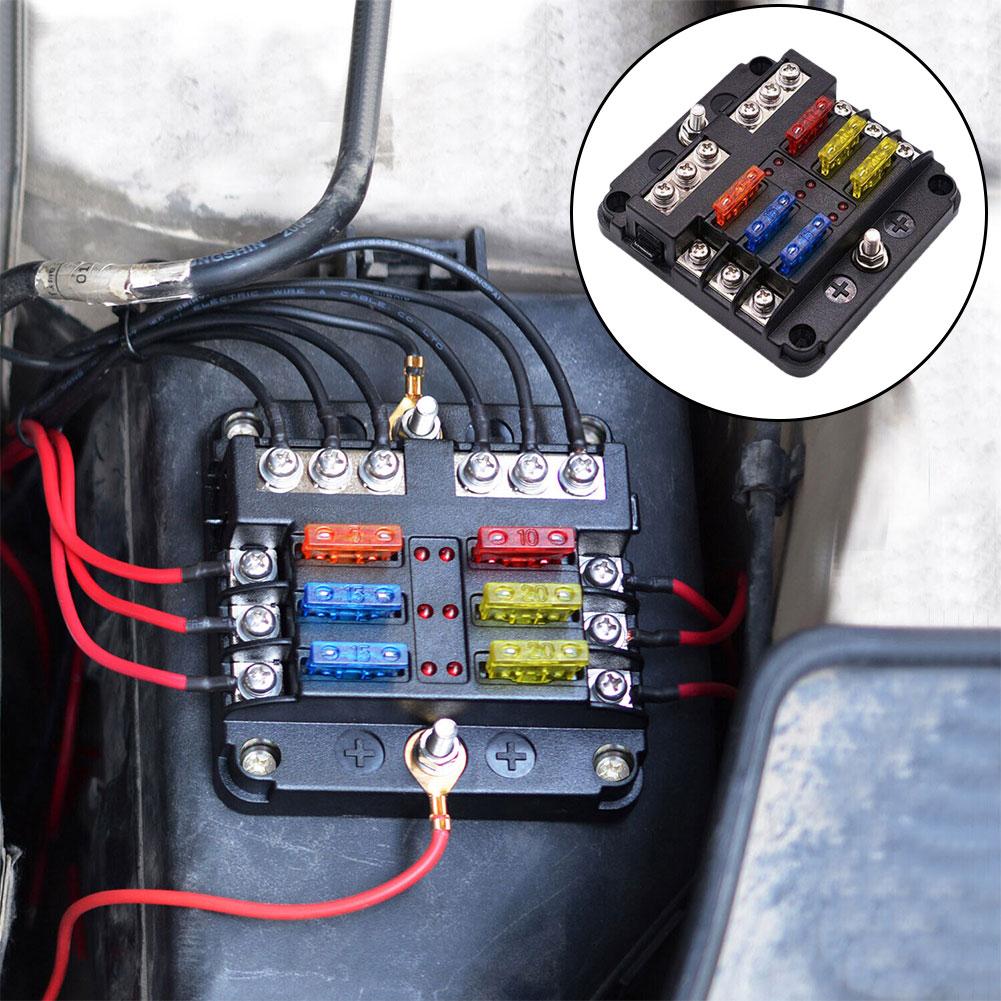 Car Boat Fuse Box Holder With 6 Ways 12 Ways Fuse Holder Block Warning Indicator 12V 36V Power Distribution Panel Board Fuses4