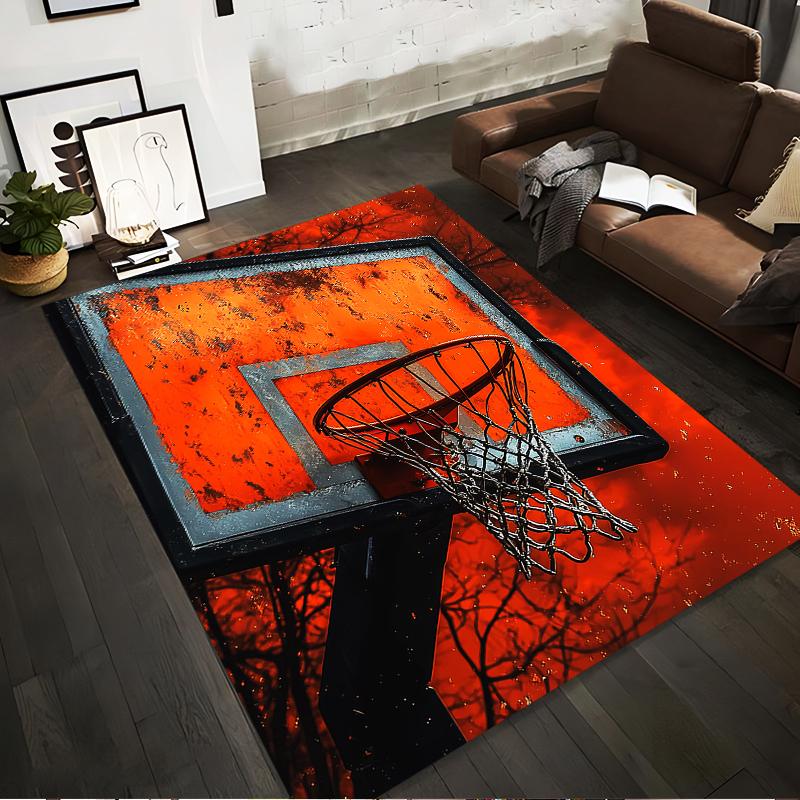 Basketball Hoop Design Carpet with Red and Black Modern Abstract Style Suitable for use as an anti-slip for living room bedroom sofas
