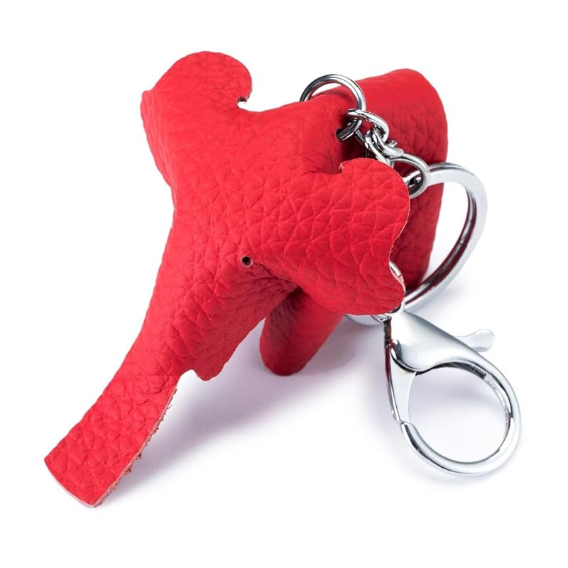 

[Yocipa] cute bag charm genuine leather elephant keychain leather stylish car key of keychain cute leather charm popular charms accessories (red)