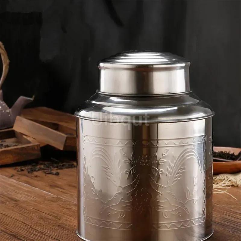 Stainless Steel Large Tea Pot Caddy Packaging Iron Box Household Portable Mini Metal Small Sealed Canister Storage Bottles Jars