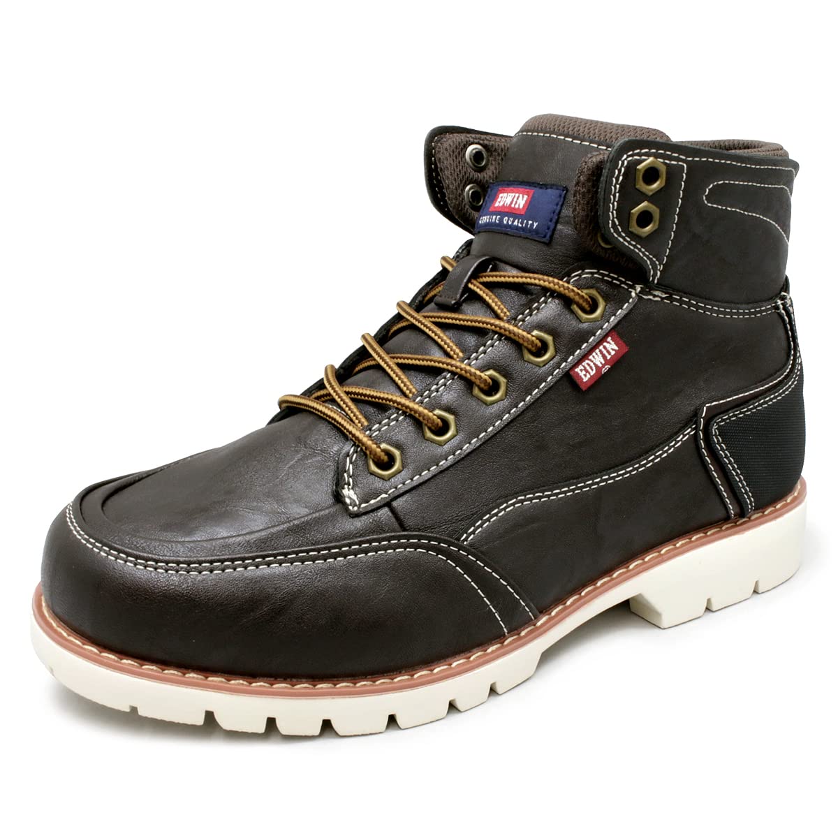 

Edwin Lightweight Waterproof Casual Boots with PU Wide Premium Stylish Dark Size Men s High-Top Leather, Fit, Material, Lace-Up Boots, Brown, 26.5