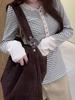 Women's Apricot Cross-Stripe Sweater: Autumn/Winter, Long-Sleeved, Half-Open Collar, Slim Fit, Short Spliced Design