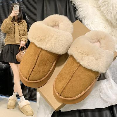 Pantoufles duveteuses givrées pour femmes 2025 nouveau hiver extérieur chaussures pour femmes à semelle épaisse fourrure intégrée bottes de neige velours chaussures en coton