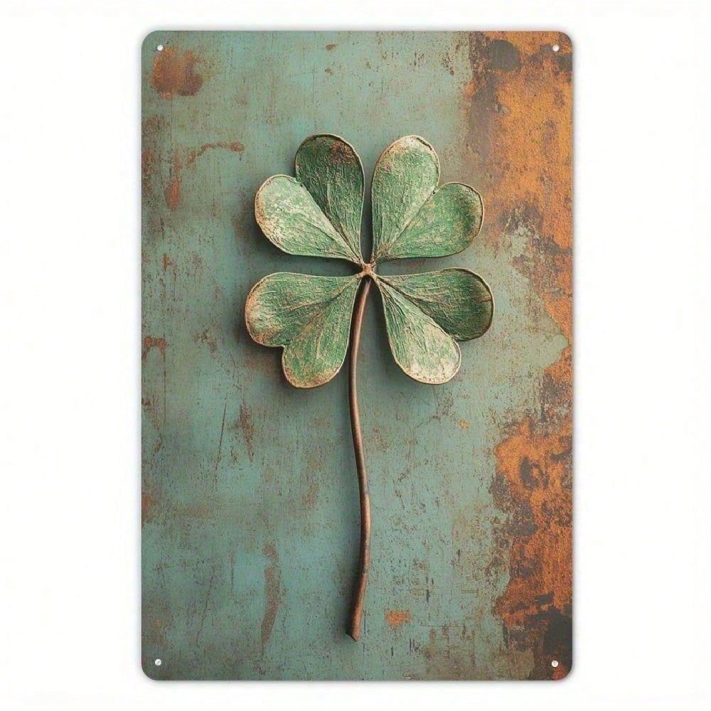 Arte da Parete Quadrifoglio in Ferro Vintage, Cartello in Metallo Rustico da Fattoria, Finitura Verde Usurata, Decorazione per la Casa