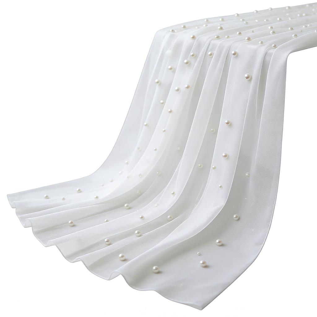 Pearl Gauze Table Runner 120 Inch 10 FT Tulle Wedding Centerpiece Runner Shabby Chic for Wedding Party Baby Shower Birthday