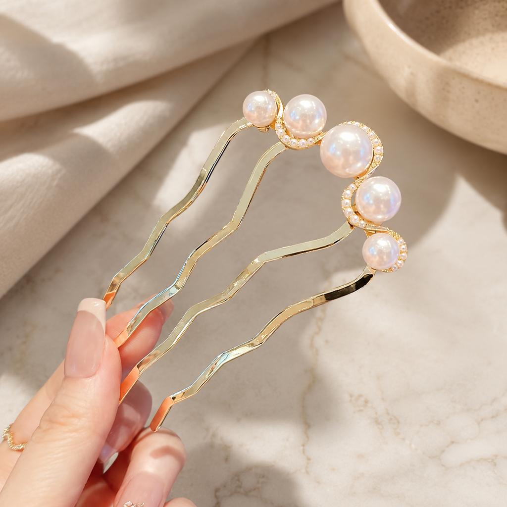 Fourchette à Cheveux en Alliage pour Femmes Épingle à Cheveux en Perle Coréenne en Forme de U Support pour Chignon Floral Bâtonnet à Cheveux Antidérapant pour Chignon Mariage Nouveaux Accessoires pour Cheveux