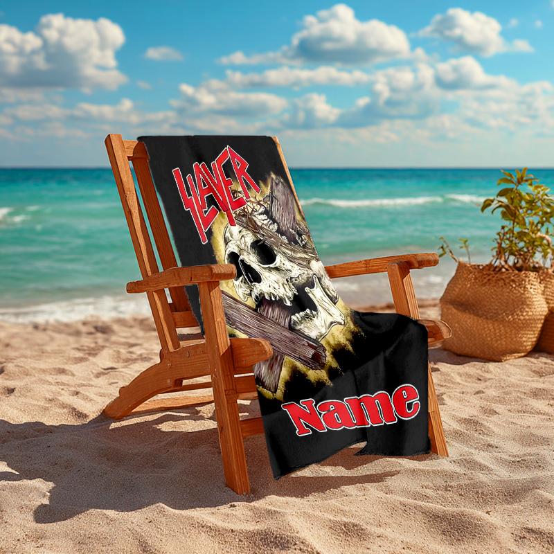 Personalized customized proof beach towel with Slayer band pattern - soft, absorbent,quick-drying,perfect swimming,camping&bathing