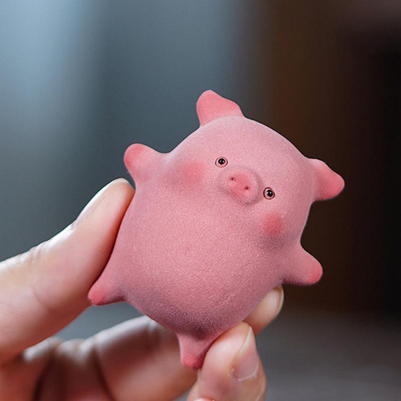 Purple Clay Tea Pet Pig Piggy Figurine Mini Pig Ornament Attract Wealth Feng Shui Sculpture Home & Office Decoration Collection