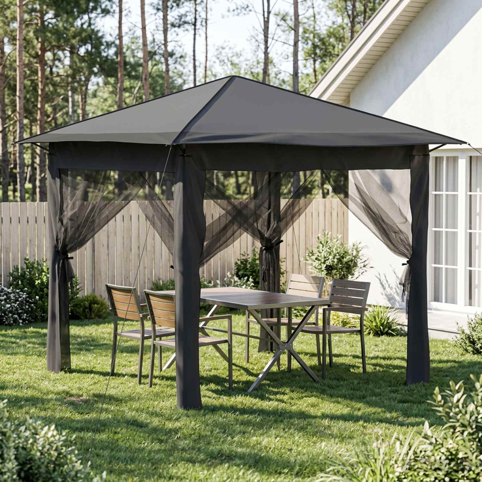 Pavillon mit 4 Seitenwänden 2,6 x 2,6 m Hellgrau und Anthrazit