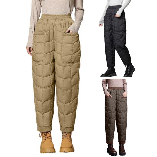 Women Harem Pants Elastic High Waist Lightweight Down Trousers with Large Pockets Thick Warm Quilt Pants