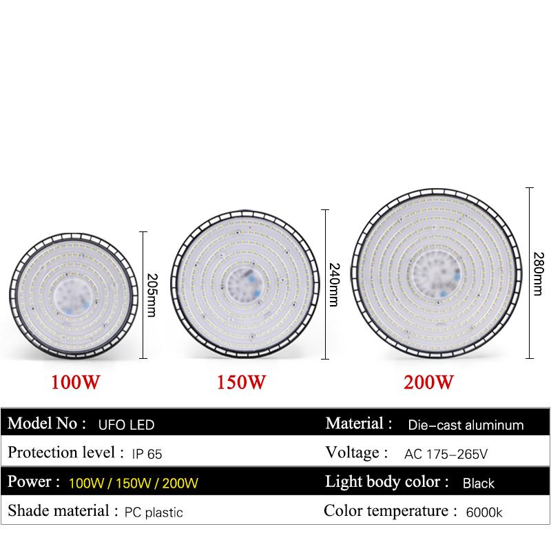 6000K 200W 100w 150w Waterproof Commercial Market Factory LED High Bay Light Industrial Lamp Garage Warehouse White Light