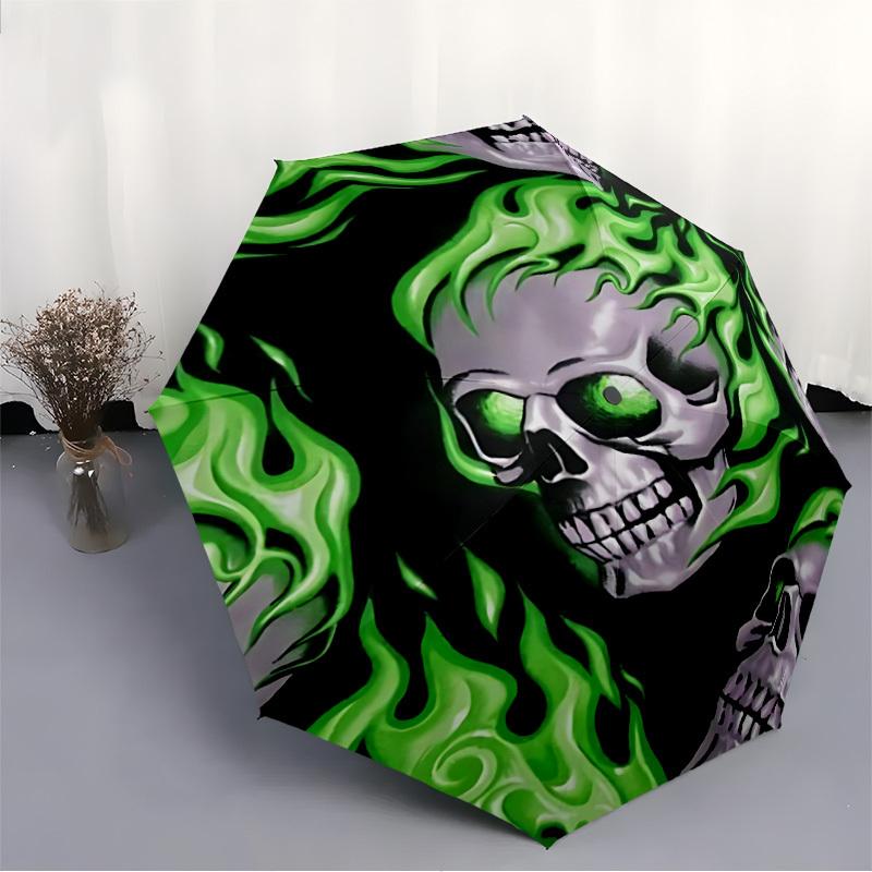 1pc Flame Skull Fashionable Automatic Opening/Closing Folding Umbrella with 8 Bones, Windproof Portable, Daily Use216