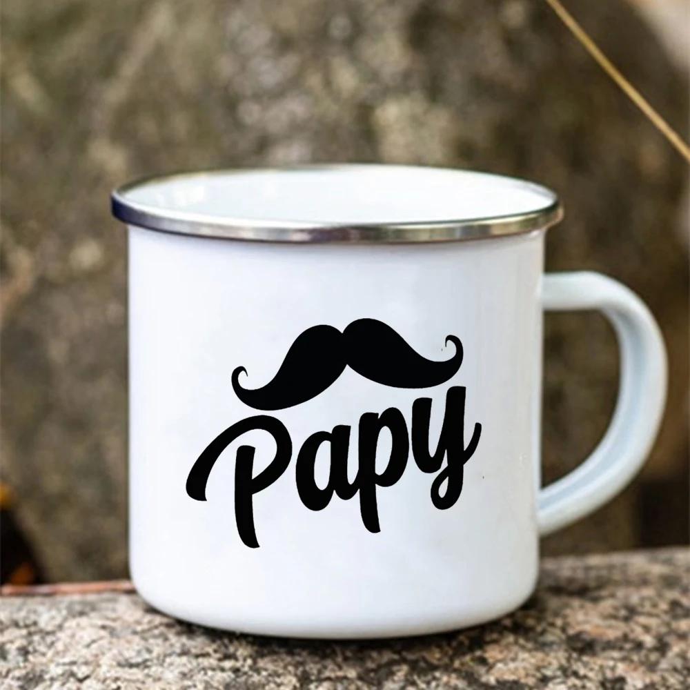 Super Papy Print Mugs Creative Coffee Cups Drink Water Tea Camping Cup Enamel Mug Outdoor Home Handle Drinkware Gift for Grandpa