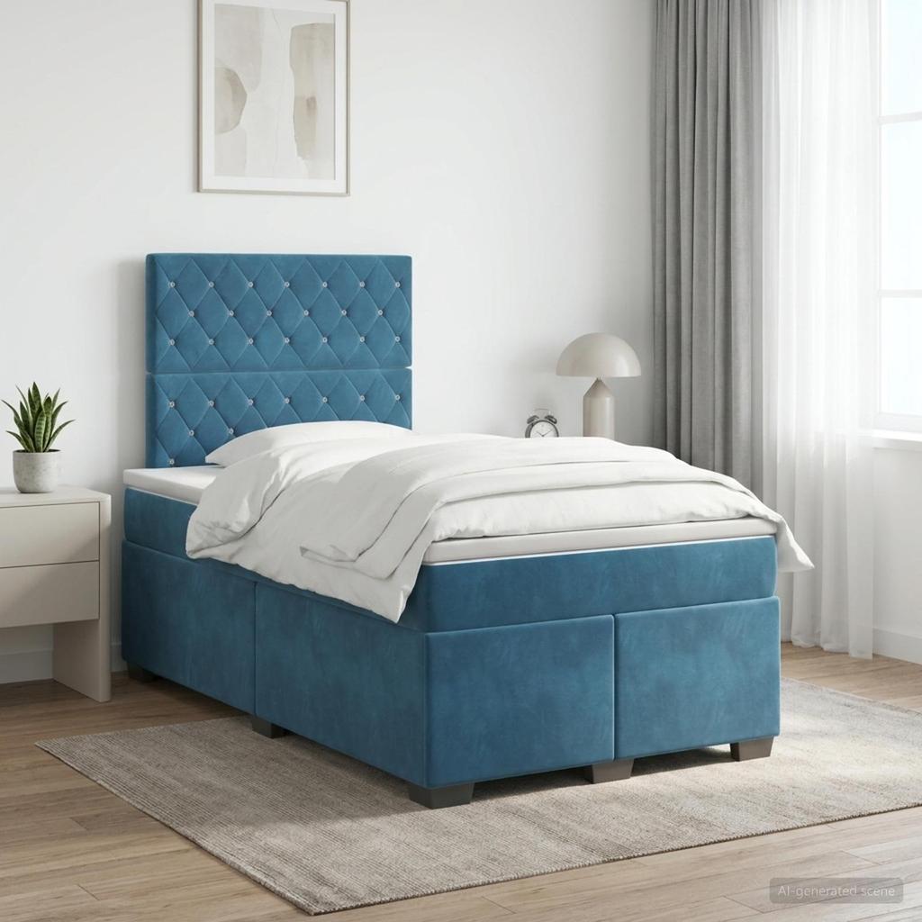 Box Spring Bed with Mattress and Headboard Blue 120 X 190 Cm Velvet