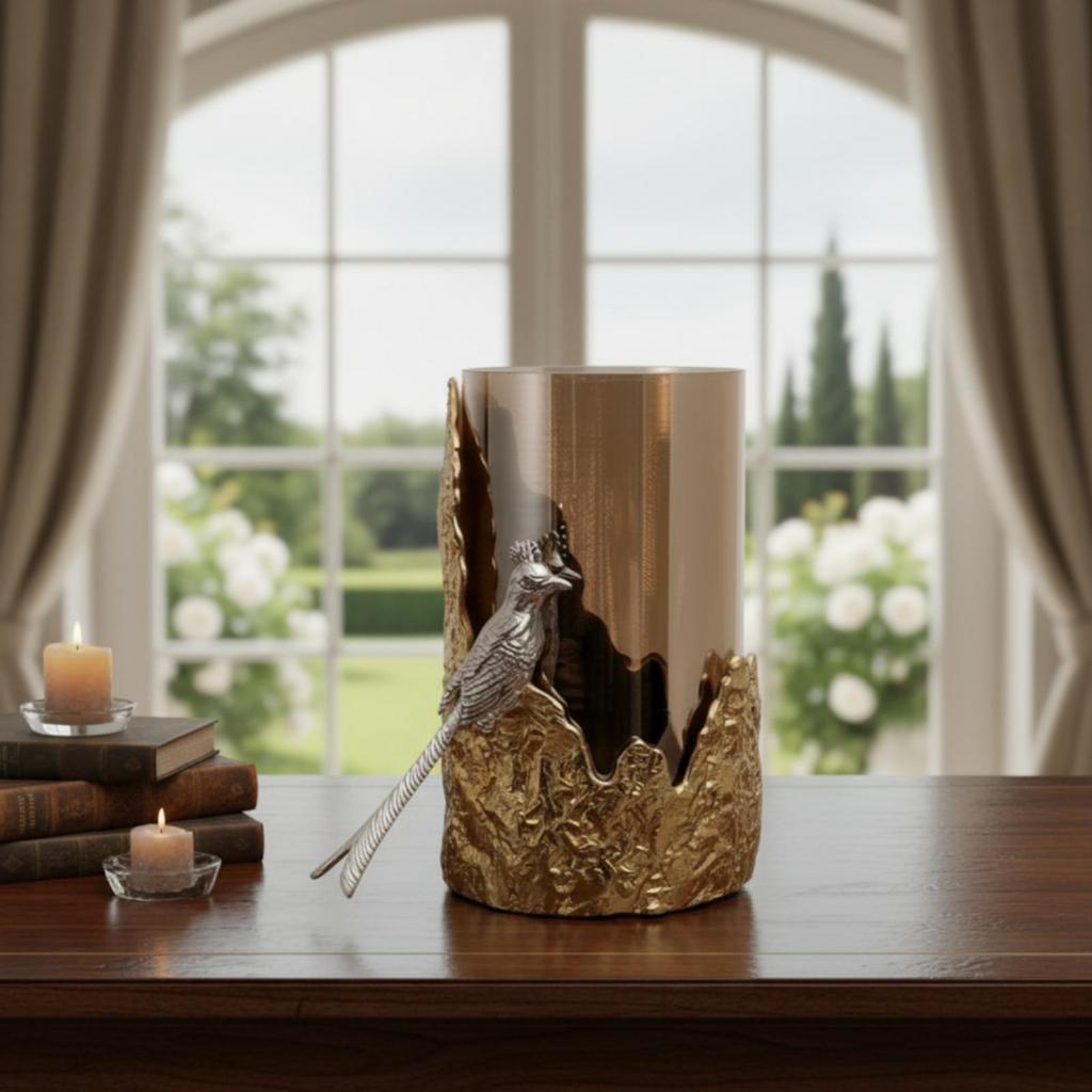 Glass Candle Holder with Bird Elegant Decor Luxe for Coffee Table, Shelf Styling