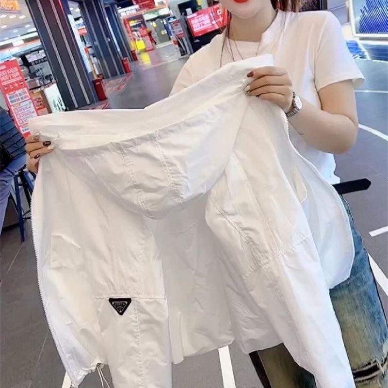 Trendy Women Windbreaker Jacket Spring Autumn Loose Fit Hooded Zip Up Outerwear Casual Top