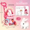 Childrens Plush Bunny Toy With Electric Push Cart For Babies And Toddlers