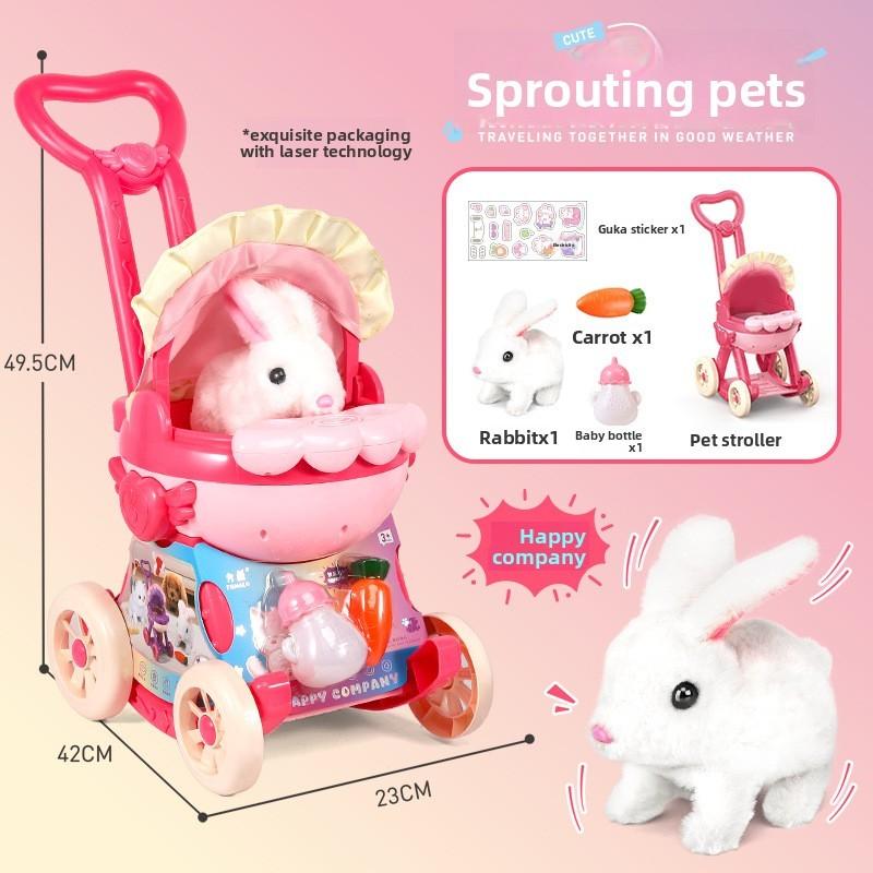 Childrens Plush Bunny Toy With Electric Push Cart For Babies And Toddlers
