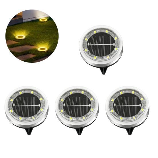 Solar Ground Lights, Glass In-Ground Landscape Lighting, Auto On/Off Waterproof LED Lawn Lamp for Garden Patio Walkway 4pcs Warm light