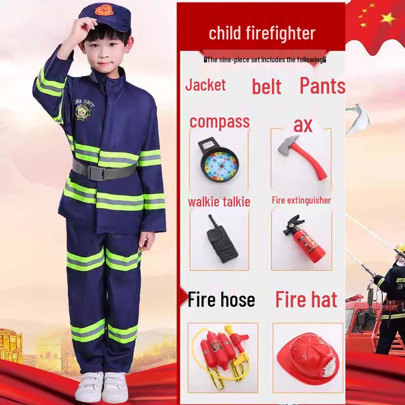 Kids' Firefighter Costume for Role-Playing, Career Experience, and Kindergarten Parent-Child Sports Meet