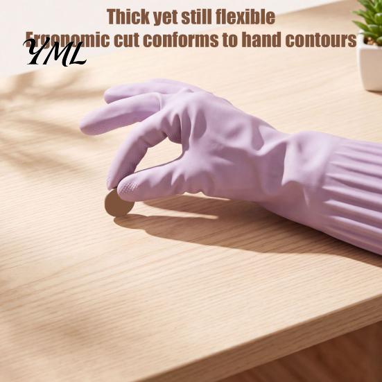 Household Protection Gloves Extended Waterproof Dishwashing Gloves, Anti-slip Grip Natural Latex Elbow Length Rubber Protective Durable Cleaning