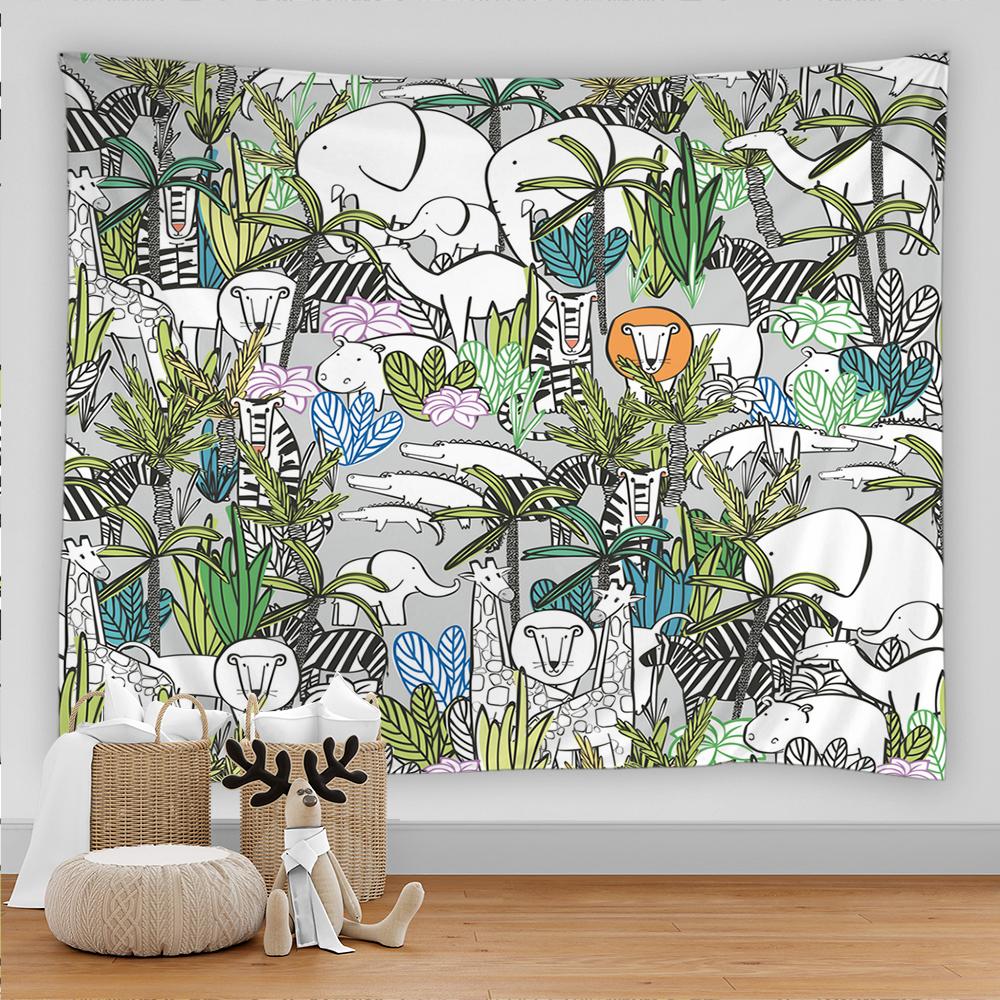 Tapiserie cu animale din pădurea tropicală tropicală, peisaj naturii, artă hippie boemă, tapiserie, saltea, masă, decorarea casei
