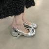 2025 New Butterfly-knot Women Mary Jane Shoes Elegant Patent Leather Wedding Party Thick Heel Ladies Footwear