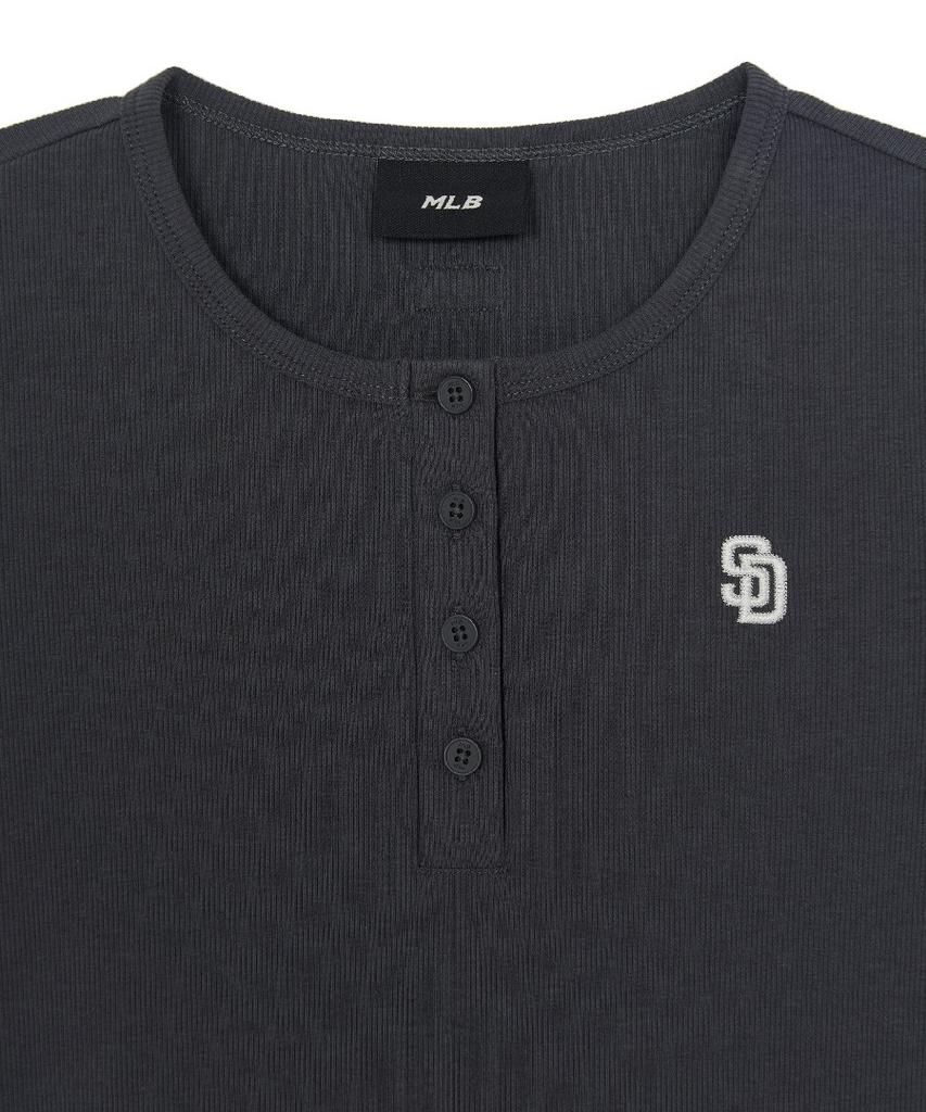 Emelbi Women'S Vintage Slim Ribbed Henley Neck Short Sleeve T-Shirt Sd (D.Charcoal Grey)