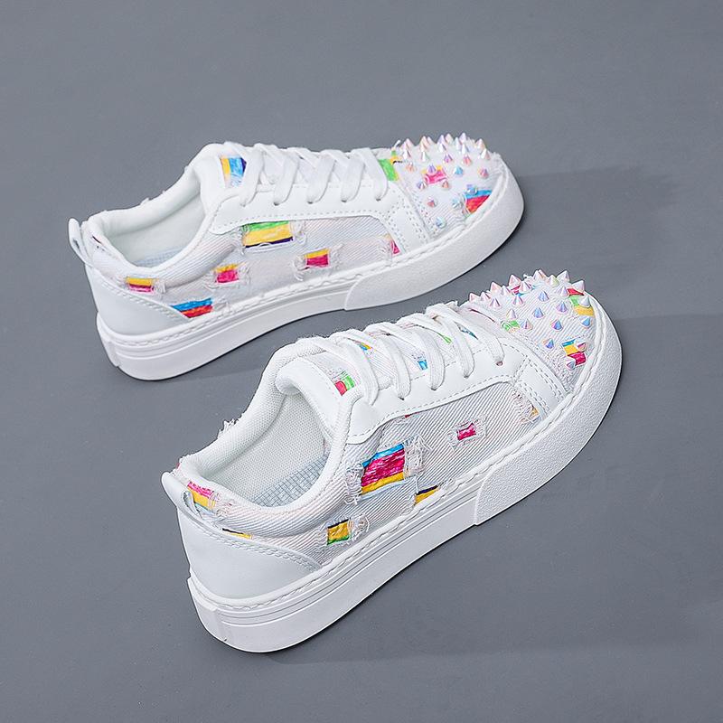 

Men s and Women s Street Dance Shoes, Perforated Canvas, Fashionable, Breathable, Red Sole, Rivet, Personalized Casual Shoes 38