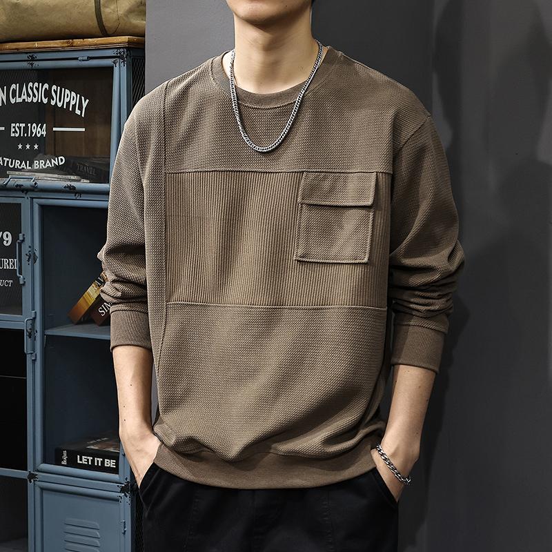 

Осенний американский ретро-толстый свитер мужской с жаккардовыми полосками из флиса, свободный свитер большого размера с круглым вырезом 4XL верблюд